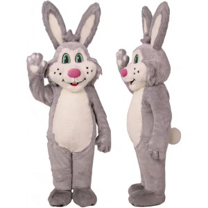 Happy Grey Rabbit Mascot Costume