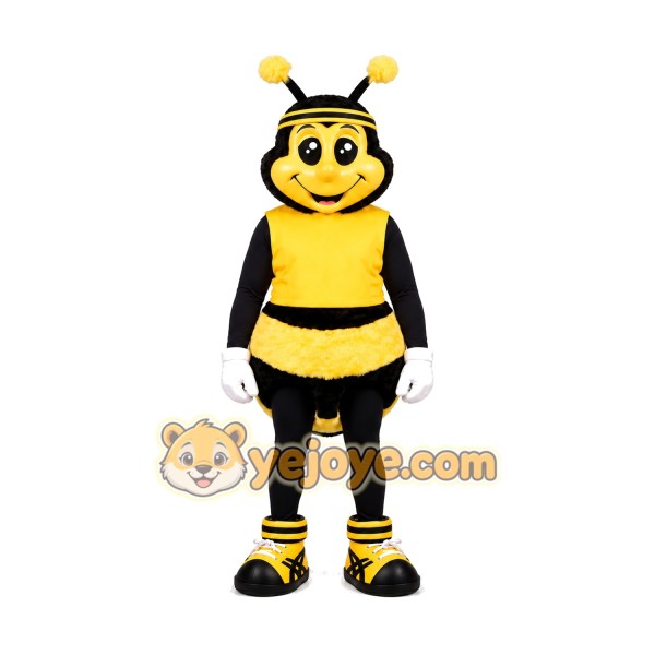 Happy Yellow Bee Mascot Costume Happy Yellow Bee Mascot Costume
