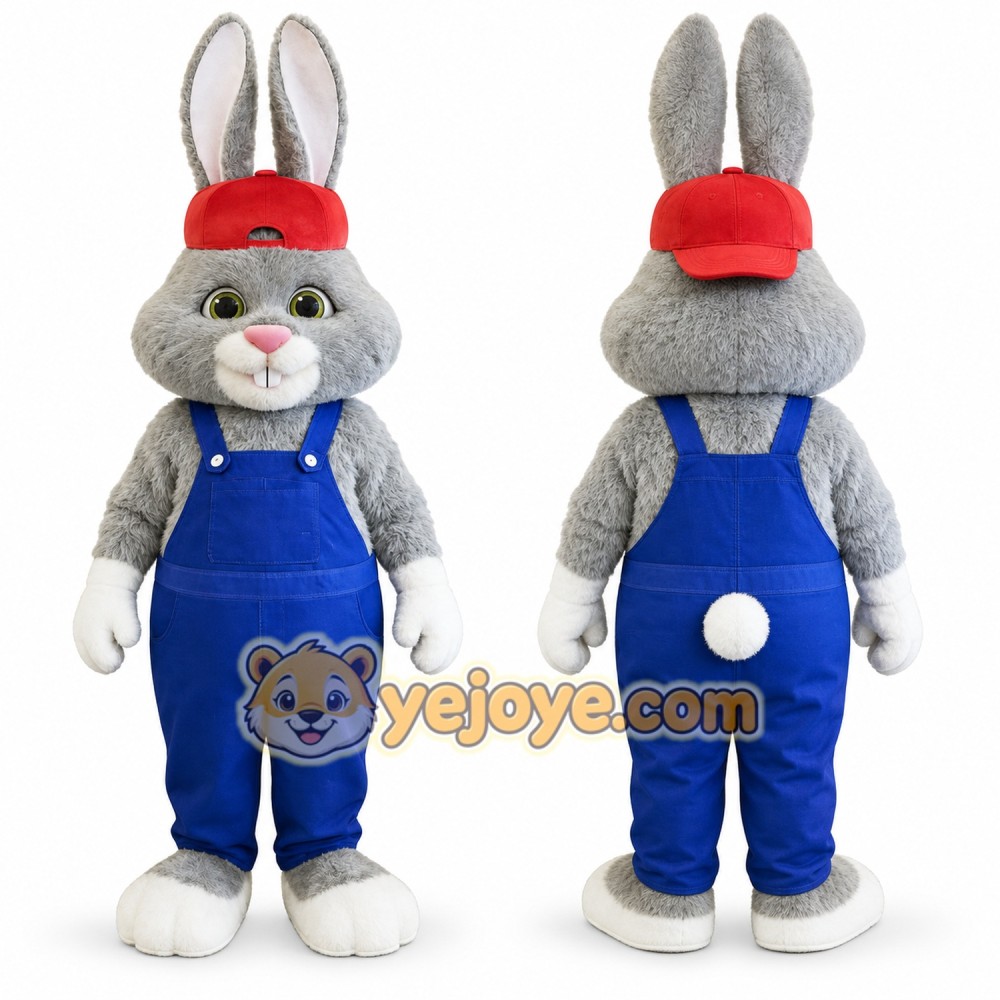 Happy Lightweight Grey Rabbit Mascot Costume