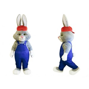 Happy Lightweight Grey Rabbit Mascot Costume