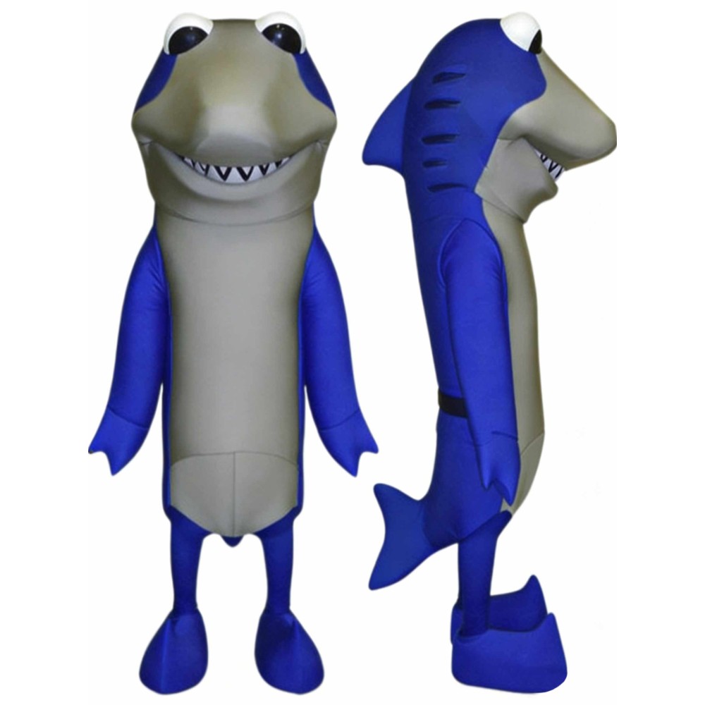 Happy Blue Shark Mascot Costume