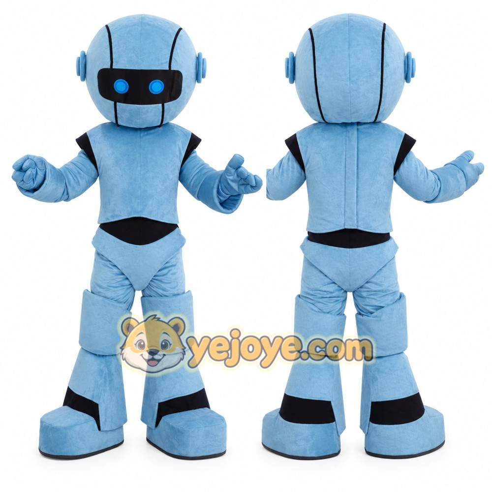 Happy Blue Robot Mascot Costume Happy Blue Robot Mascot Costume