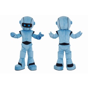 Happy Blue Robot Mascot Costume