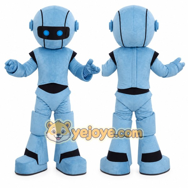 Happy Blue Robot Mascot Costume
