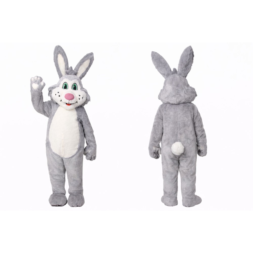 Friendly Grey Rabbit Mascot Costume