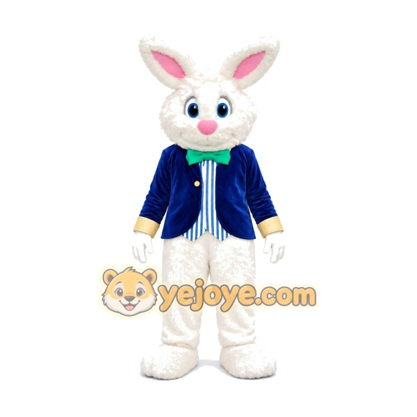 Friendly White Easter Bunny Mascot Costume Friendly White Easter Bunny Mascot Costume