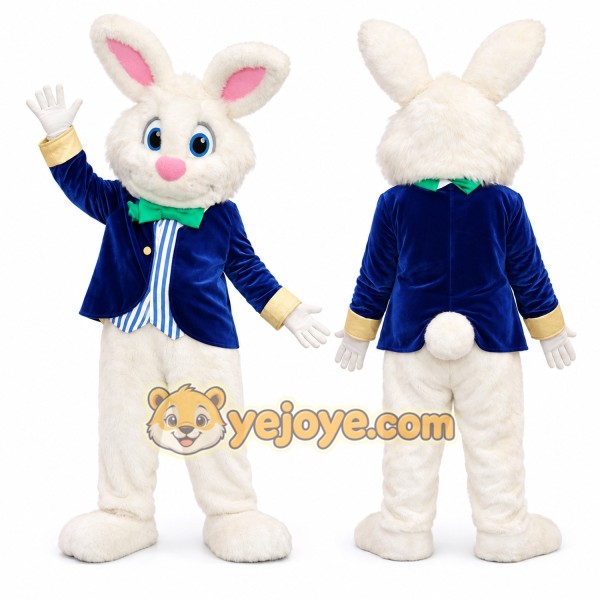 Friendly White Easter Bunny Mascot Costume