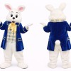 White Easter Bunny Mascot Costume With Blue Suit