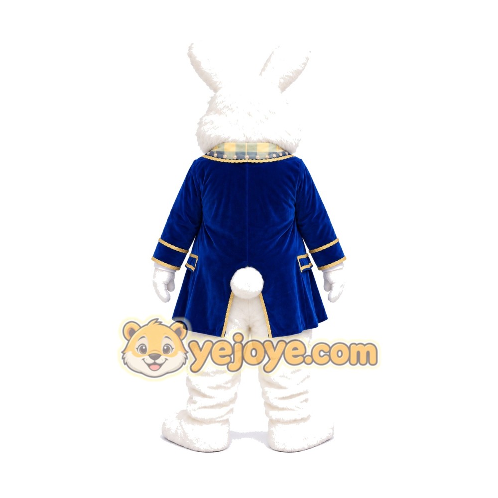 White Easter Bunny Mascot Costume With Blue Suit White Easter Bunny Mascot Costume With Blue Suit
