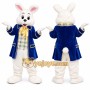 White Easter Bunny Mascot Costume With Blue Suit