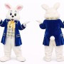 White Easter Bunny Mascot Costume With Blue Suit