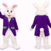 White Easter Bunny Mascot Costume With Purple Suit