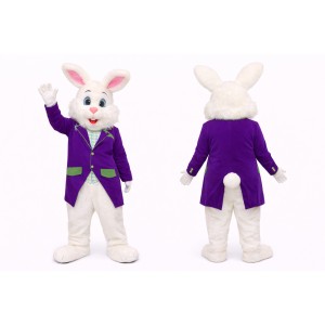 White Easter Bunny Mascot Costume With Purple Suit