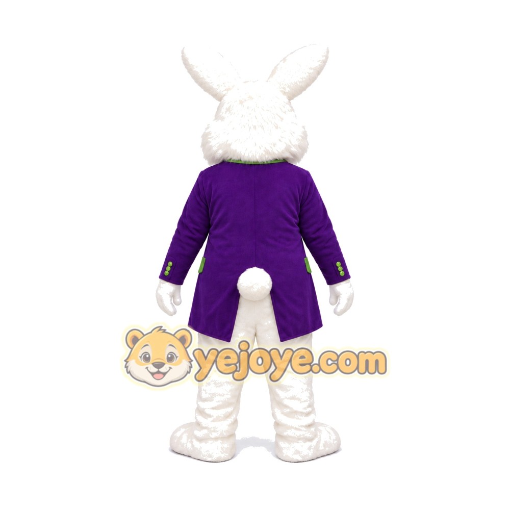 White Easter Bunny Mascot Costume With Purple Suit White Easter Bunny Mascot Costume With Purple Suit