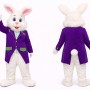 White Easter Bunny Mascot Costume With Purple Suit