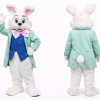 White Easter Bunny Mascot Costume With Green Suit