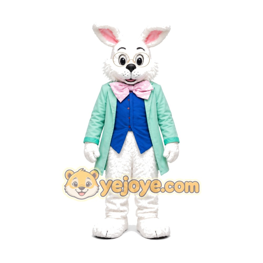 White Easter Bunny Mascot Costume With Green Suit White Easter Bunny Mascot Costume With Green Suit