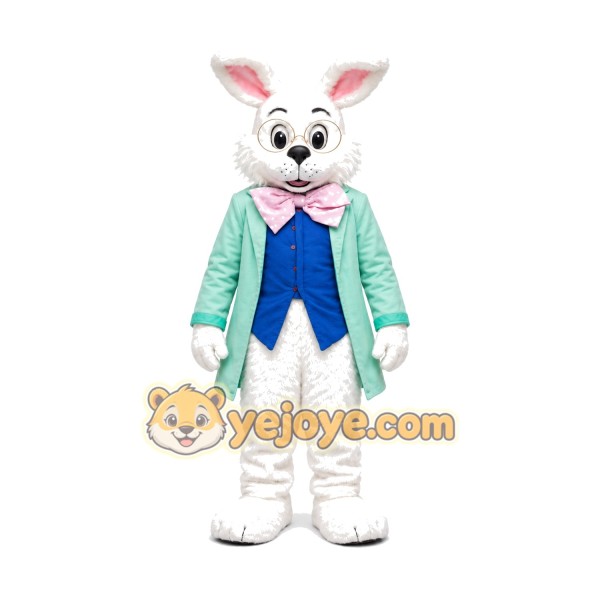 White Easter Bunny Mascot Costume With Green Suit White Easter Bunny Mascot Costume With Green Suit