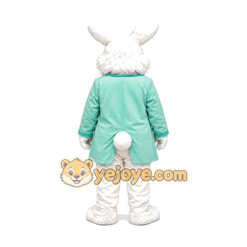 White Easter Bunny Mascot Costume With Green Suit White Easter Bunny Mascot Costume With Green Suit