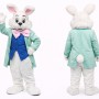 White Easter Bunny Mascot Costume With Green Suit