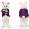 Happy White Easter Bunny Mascot Costume With Purple Suit