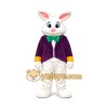 Happy White Easter Bunny Mascot Costume With Purple Suit Happy White Easter Bunny Mascot Costume With Purple Suit