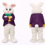 Happy White Easter Bunny Mascot Costume With Purple Suit