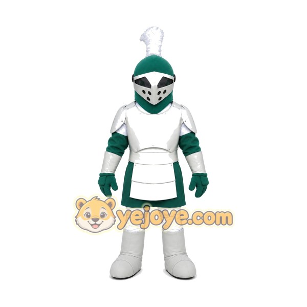 Silver & Green Knight Mascot Costume For Adult