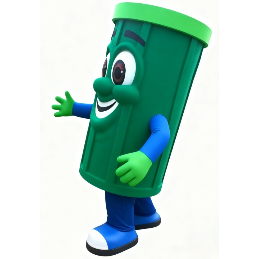 Green Eco-Friendly Trash Can Mascot Costume – Essential for Promoting Environmental Awareness