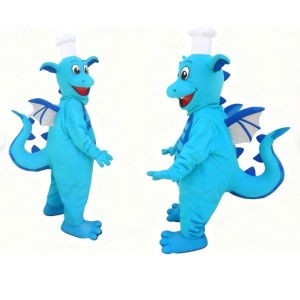 Blue Chef Dragon Cartoon Mascot Costume