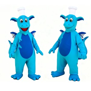 Blue Chef Dragon Cartoon Mascot Costume