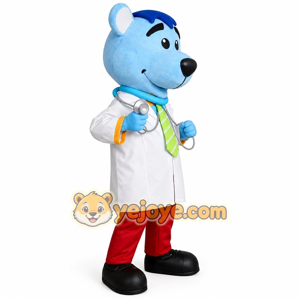 Blue Little Bear Doctor Mascot Costume Blue Little Bear Doctor Mascot Costume