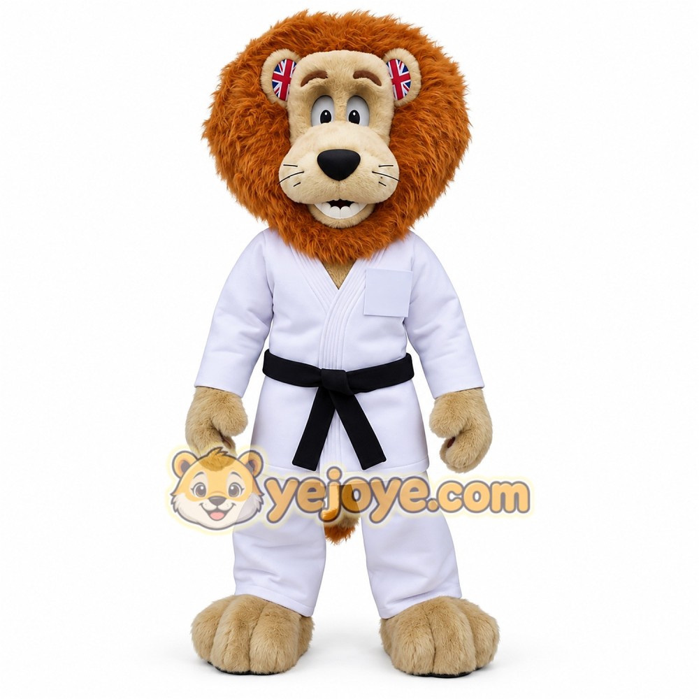 Adorable Karate Lion Cartoon Mascot Costume Adorable Karate Lion Cartoon Mascot Costume