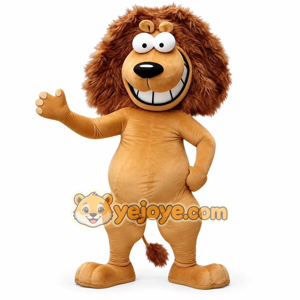 Brown cartoon lion mascot costume