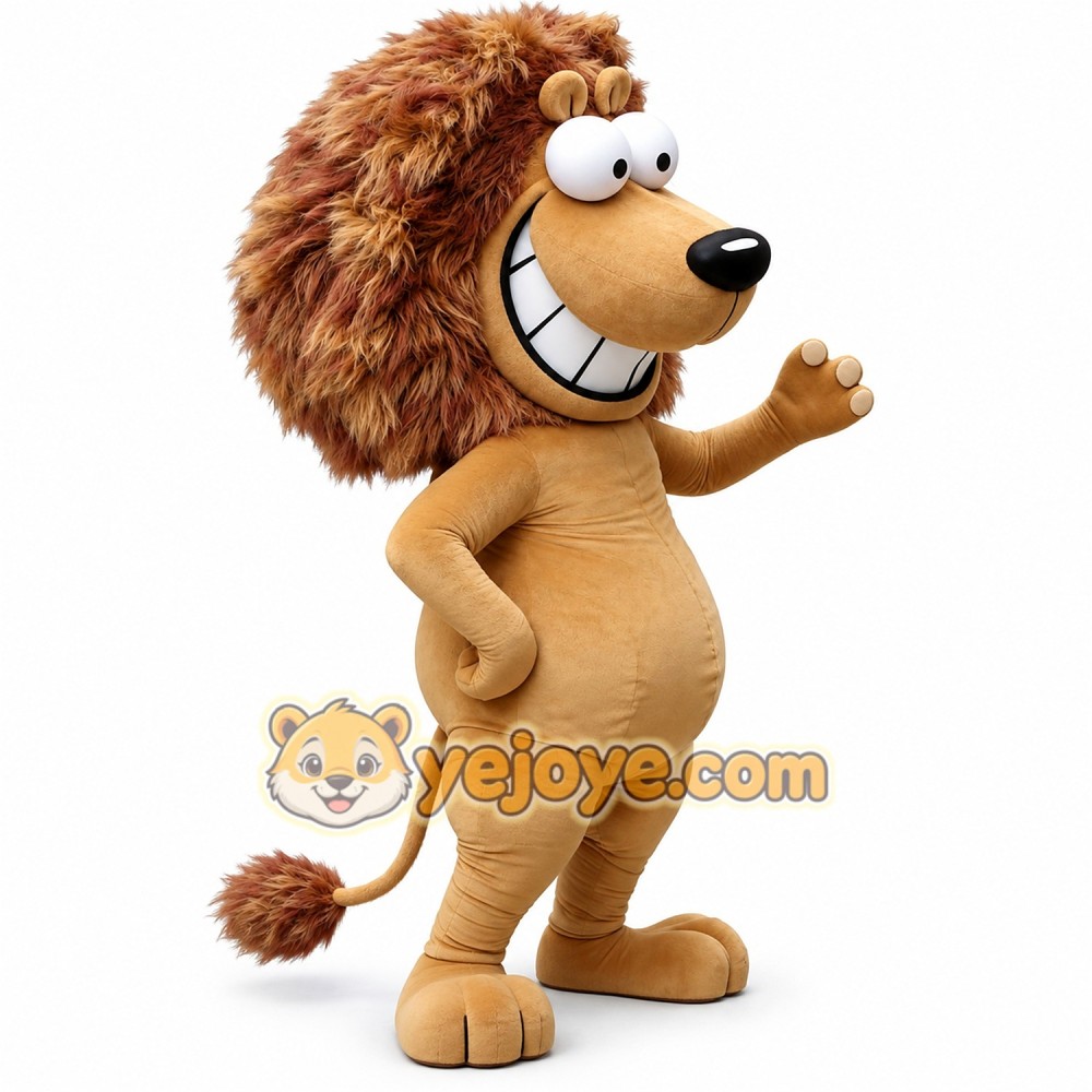 Brown cartoon lion mascot costume