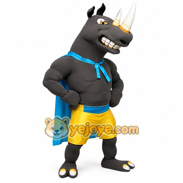 Black Brave Rhinoceros Mascot Costume Black Brave Rhinoceros Mascot Costume