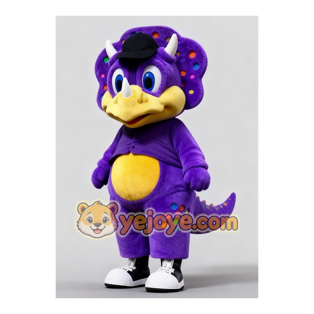 Purple Triceratops Cartoon Mascot Costume
