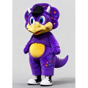 Purple Triceratops Cartoon Mascot Costume