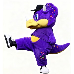Purple Triceratops Cartoon Mascot Costume