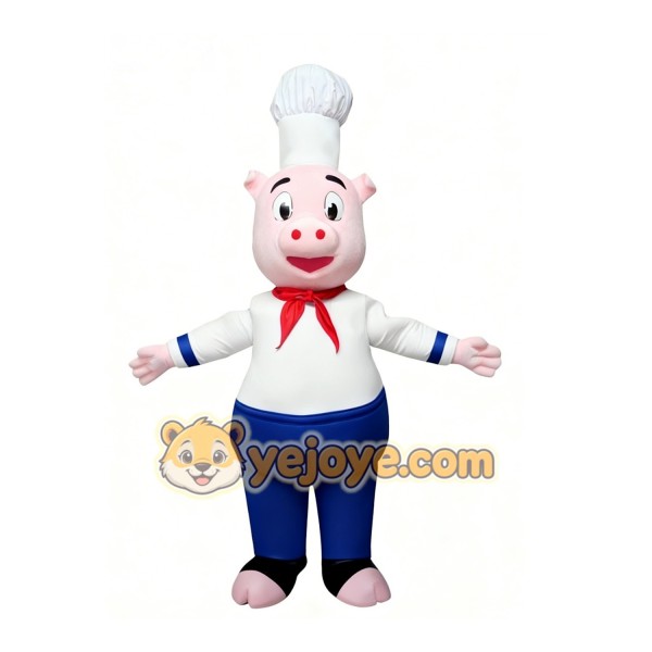 White uniform Chef Pig Mascot Costume