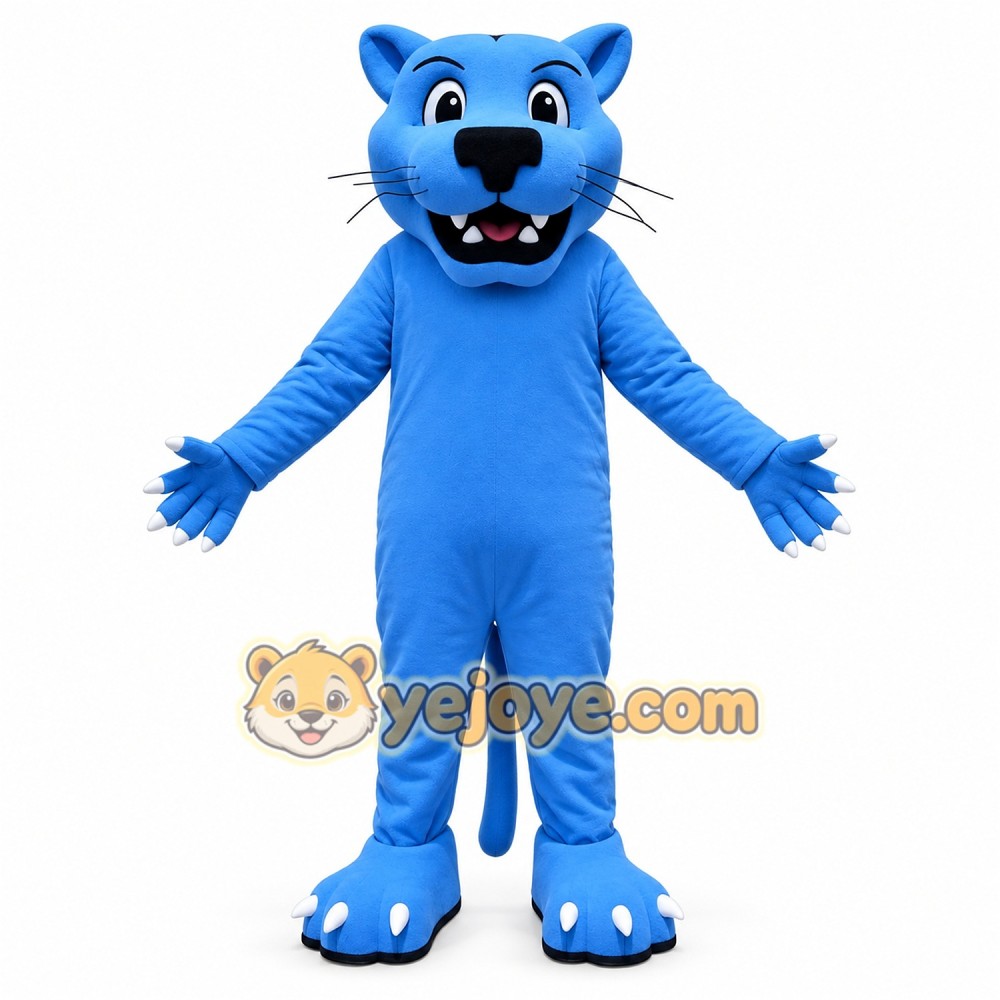 Blue cougar cartoon Mascot Costume Blue cougar cartoon Mascot Costume
