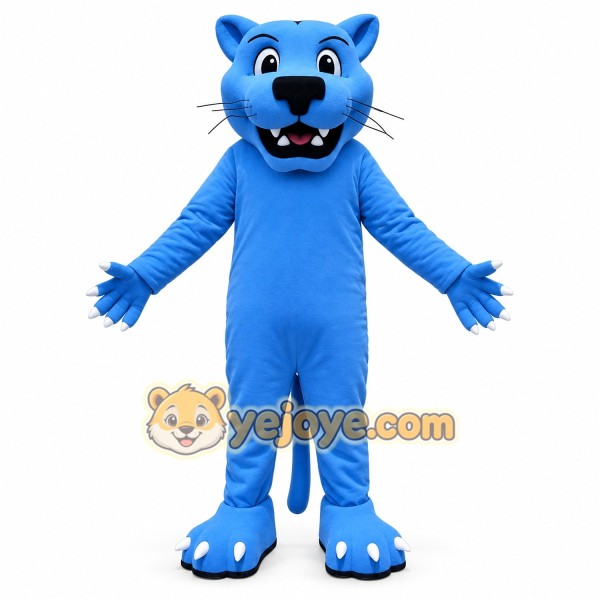 Blue cougar cartoon Mascot Costume