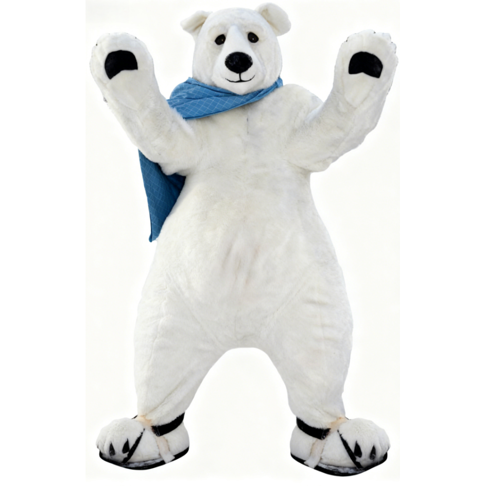 Blue scarf white polar bear mascot costume