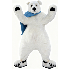 Blue scarf white polar bear mascot costume