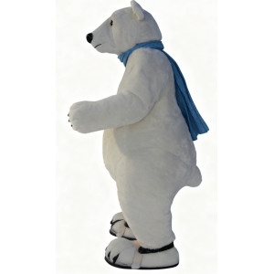 Blue scarf white polar bear mascot costume