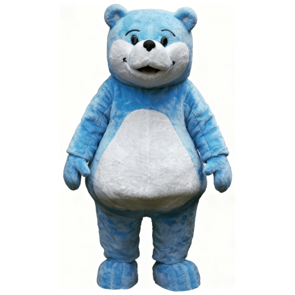 Blue and white teddy bear mascot costume