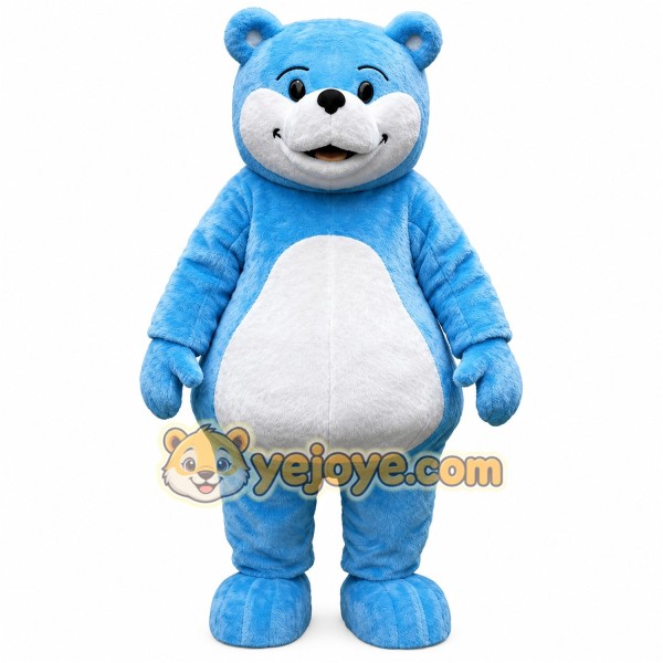 Blue and white teddy bear mascot costume
