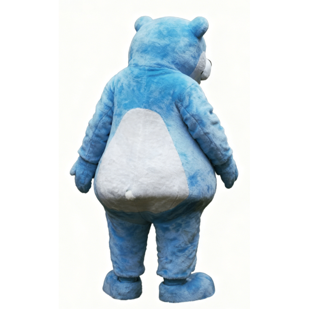Blue and white teddy bear mascot costume