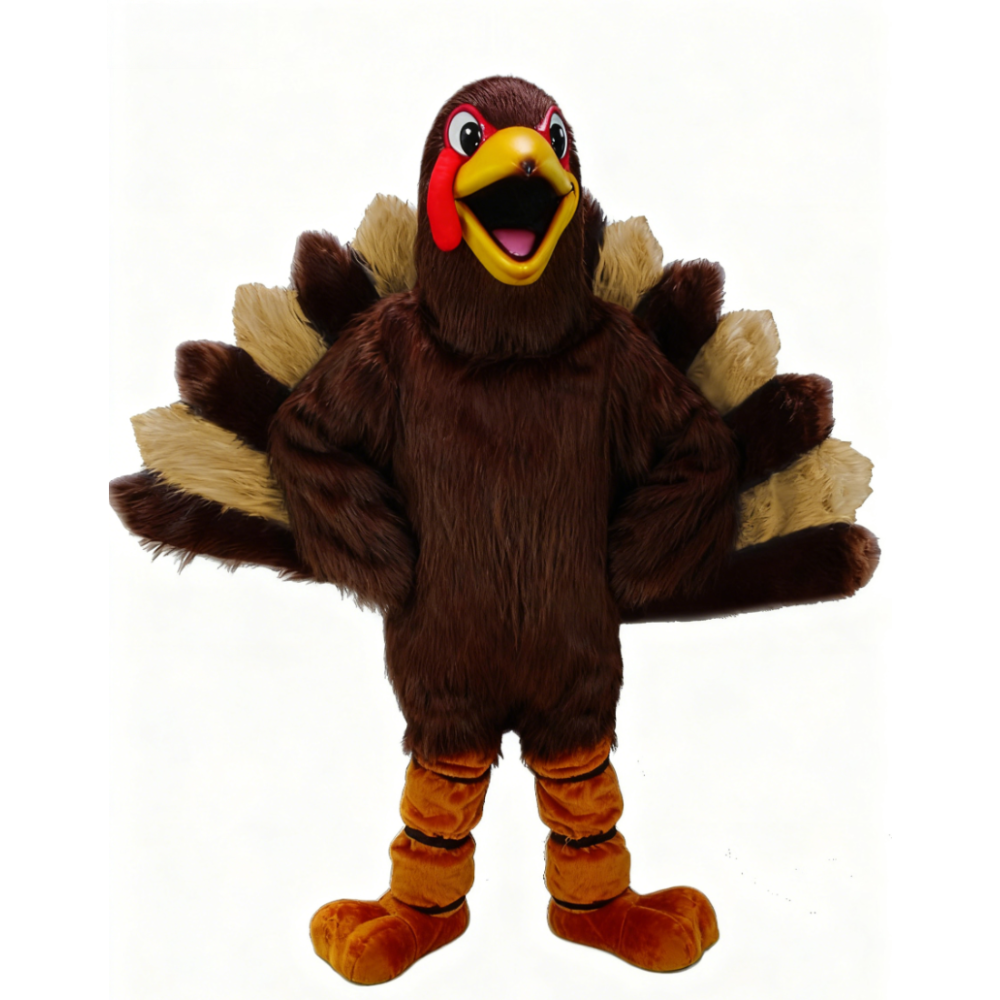 Long haired turkey mascot costume