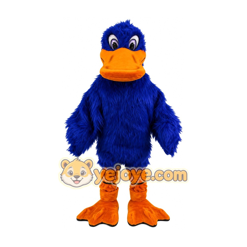 Deep blue duck long fur cartoon mascot costume Deep blue duck long fur cartoon mascot costume
